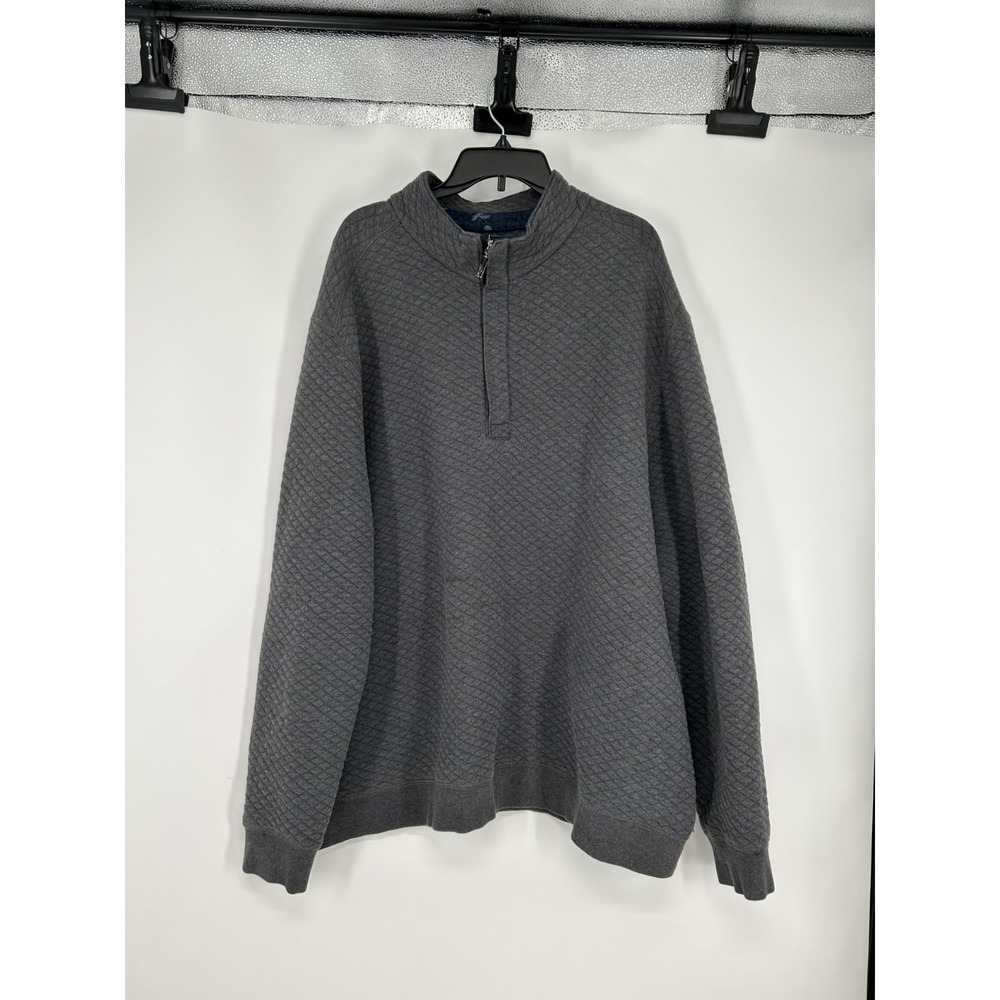 Tommy Bahama Quilted Sweater Men's 3XL Gray Cotton Sweatshirt 1/4 Zip Pullover
